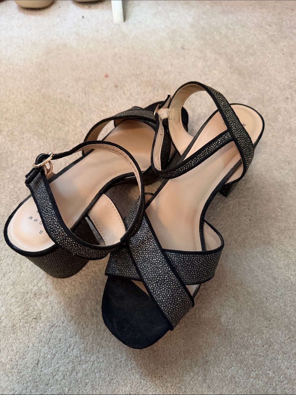 a new day Black Glitter Strappy Block Heel Sandals